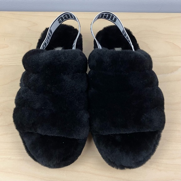 UGG Women’s Size 6.0 Fluff Yeah Shearling Slide Slippers Black Chunky - Picture 4 of 11